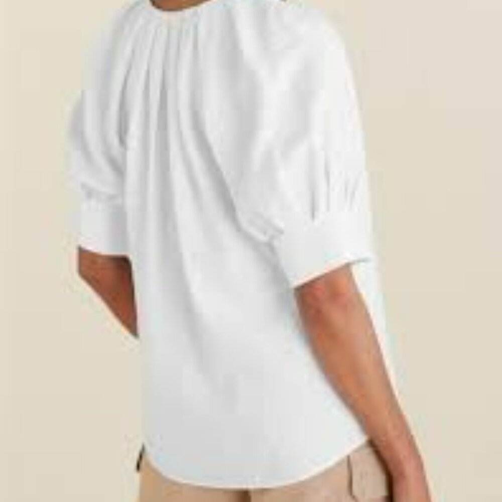 Soft Surroundings Elegant White puffed short sleeves rayon nylon blend small - Picture 13 of 13